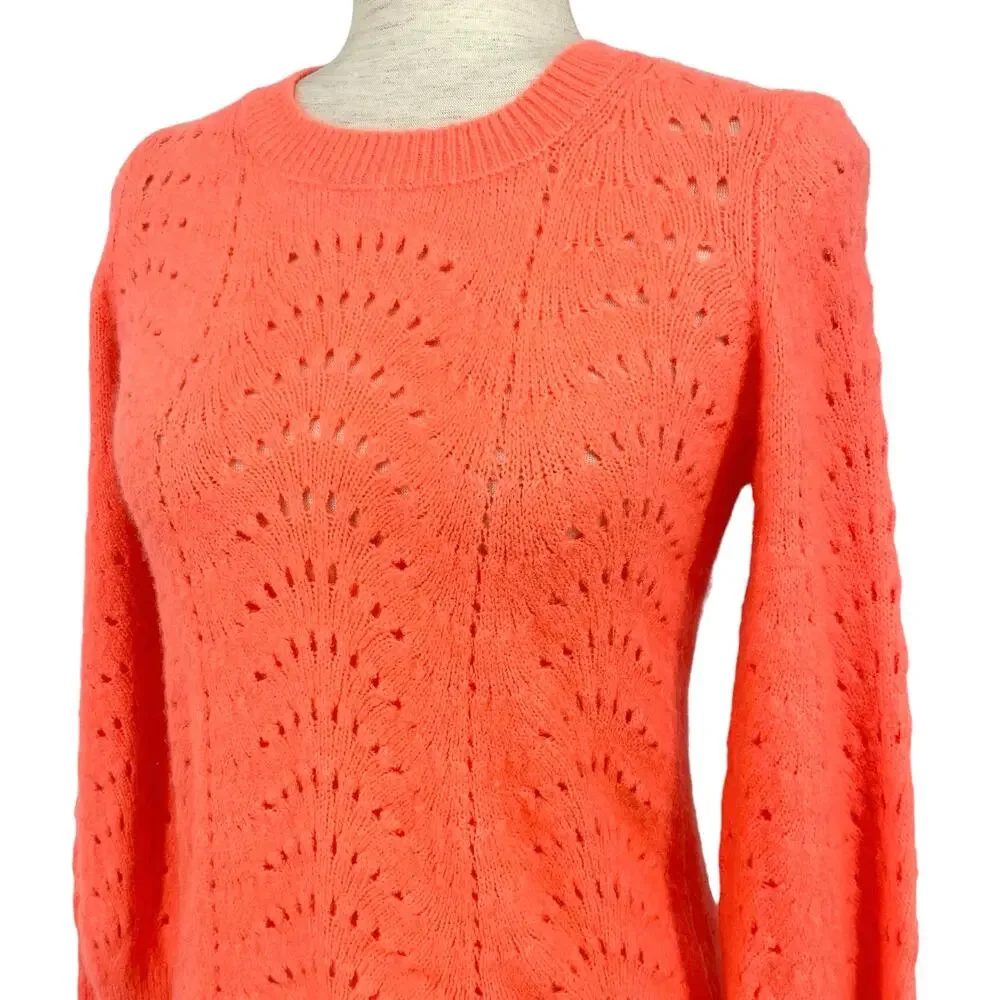 GAP Coral Cut Out Crew Neck Long Sleeve Lightweight Sweater Size XS Wool Blend